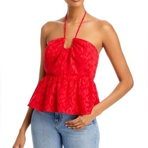 Milly Willette leopard clipped jacquard peplum halter top blouse cami crop